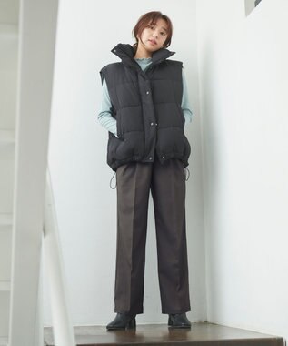 Feroux 【洗える】サイドオープンスラックス パンツ グレー系