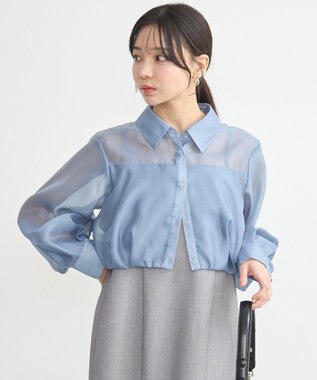 earth music&ecology バルーンシアーショートシャツ Blue