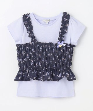 ANY KIDS フラワー×リボン ビスチェ付きTシャツ ネイビー
