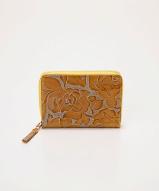 TOPKAPI 【TREASURE TOPKAPI】ローズエンボス ツヤ レザー ラウンドファスナー 二つ折り財布/パスポート対応 イエロー