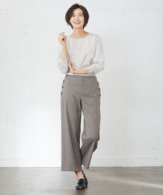 J.PRESS LADIES L 【洗える】Mixツイードチェック  セミワイド パンツ ブラウン系3