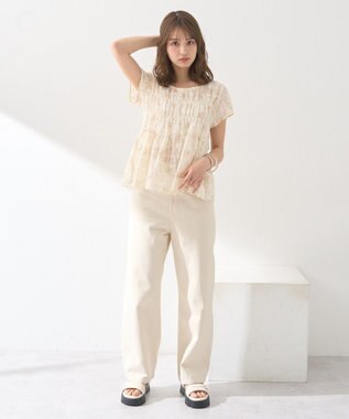 earth music&ecology フラワープリント刺繍ブラウス Pink Orange