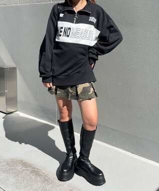 WEGO グラフィックハーフジップビッグスウェット ブラック