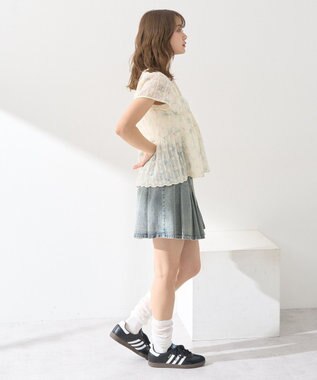 earth music&ecology フラワープリント刺繍ブラウス Blue