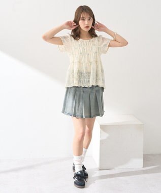 earth music&ecology フラワープリント刺繍ブラウス Blue