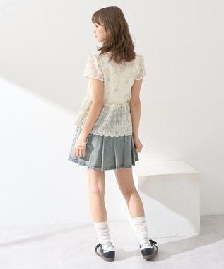 earth music&ecology フラワープリント刺繍ブラウス Blue