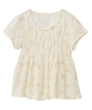 earth music&ecology フラワープリント刺繍ブラウス Pink Orange