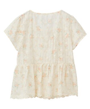 earth music&ecology フラワープリント刺繍ブラウス Pink Orange