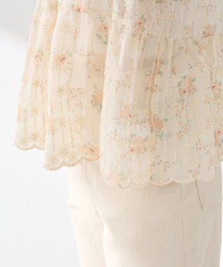 earth music&ecology フラワープリント刺繍ブラウス Pink Orange