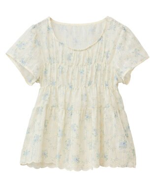 earth music&ecology フラワープリント刺繍ブラウス Blue