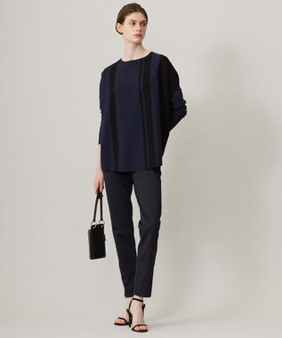 ICB 【洗える】 ヴィスコースワイド 配色デザインプルオーバー ネイビー×ブラック系