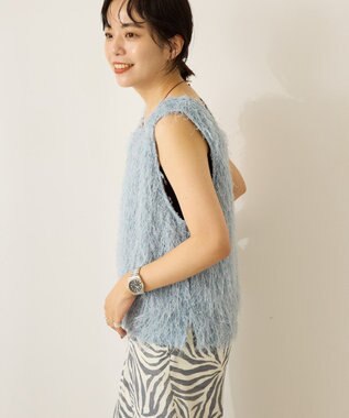 AMERICAN HOLIC 【前後2way】サイドスリットシャギーベスト Grayish Blue