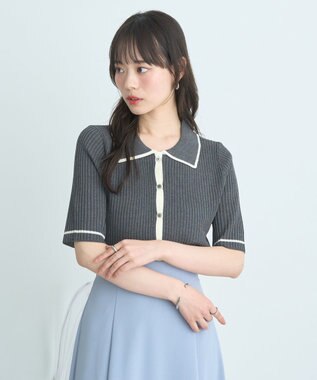 earth music&ecology 【予約】リブニットカーディガン チャコールグレー