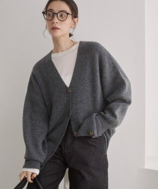WEGO 【ANGIE VINTAGE】オーバーサイズVネックカーディガン ブラック中濃色