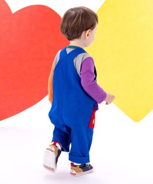 MIKI HOUSE HOT BISCUITS 【70-110cm】カラフルブロック オーバーオール ブルー