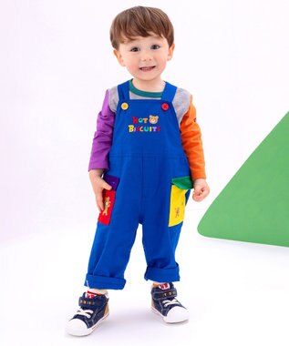 MIKI HOUSE HOT BISCUITS 【70-110cm】カラフルブロック オーバーオール ブルー