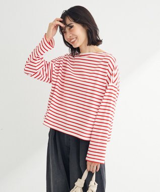 Green Parks ボックスシルエットボーダープルオーバー Red