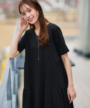 Tiaclasse 【小倉優子さん着用・洗える・接触冷感・汗ジミ防止】“サマさまカットソー”サイドティアードワンピース ブラック