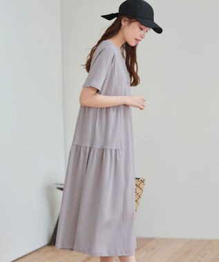 Tiaclasse 【小倉優子さん着用・洗える・接触冷感・汗ジミ防止】“サマさまカットソー”サイドティアードワンピース グレージュ