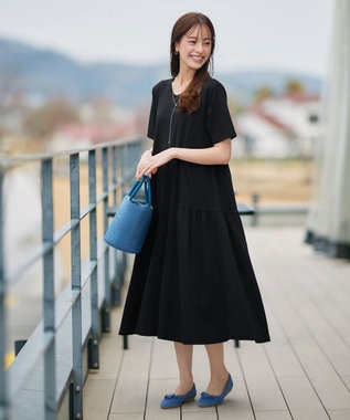 【小倉優子さん着用・洗える・接触冷感・汗ジミ防止】“サマさまカットソー”サイドティアードワンピース