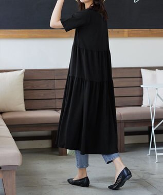 Tiaclasse 【小倉優子さん着用・洗える・接触冷感・汗ジミ防止】“サマさまカットソー”サイドティアードワンピース ブラック