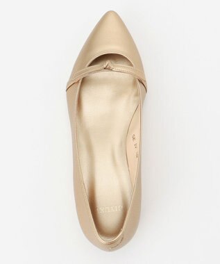 自由区 撥水リボン パンプス ゴールド系