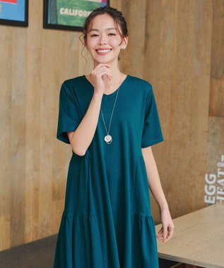 Tiaclasse 【小倉優子さん着用・洗える・接触冷感・汗ジミ防止】“サマさまカットソー”サイドティアードワンピース ターコイズ