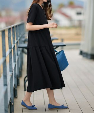 Tiaclasse 【小倉優子さん着用・洗える・接触冷感・汗ジミ防止】“サマさまカットソー”サイドティアードワンピース ブラック