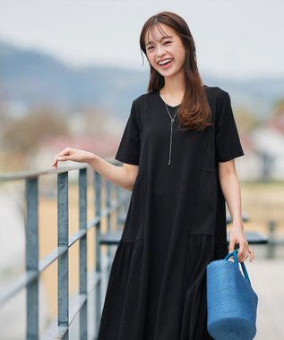 Tiaclasse 【小倉優子さん着用・洗える・接触冷感・汗ジミ防止】“サマさまカットソー”サイドティアードワンピース ブラック