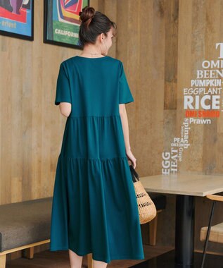 Tiaclasse 【小倉優子さん着用・洗える・接触冷感・汗ジミ防止】“サマさまカットソー”サイドティアードワンピース ターコイズ