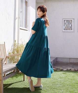 Tiaclasse 【小倉優子さん着用・洗える・接触冷感・汗ジミ防止】“サマさまカットソー”サイドティアードワンピース ターコイズ