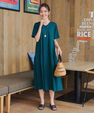 Tiaclasse 【小倉優子さん着用・洗える・接触冷感・汗ジミ防止】“サマさまカットソー”サイドティアードワンピース ターコイズ