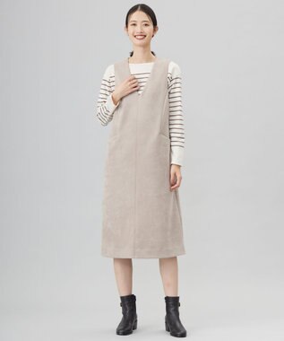 J.PRESS LADIES L 【洗える】スウェードダンボール ジャンパースカート グレージュ系