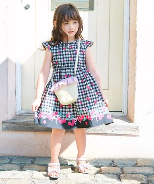 ANY KIDS 総柄 サマーワンピース ブラック×サクランボ