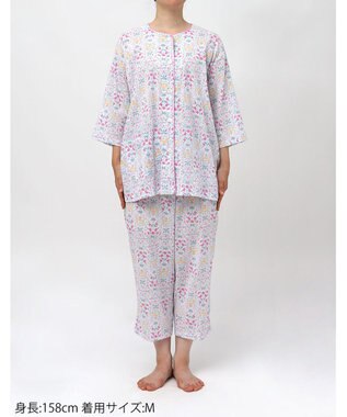 Wing パジャマ 綿100%(本体) 楊柳素材 高島ちぢみ（Ｒ） 7分袖 長袖 8分丈 レディース EP8043 ウイング／ワコール ピンク