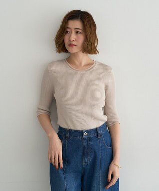 YECCA VECCA シアーMIX5分袖ニット Gray Beige