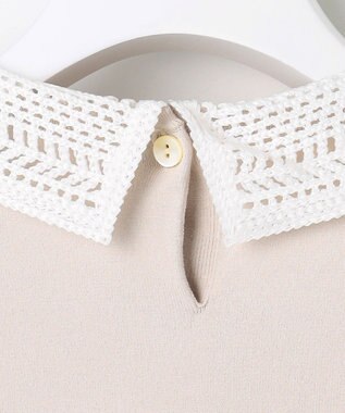 J.PRESS LADIES L レーヨンストレッチ 刺繡襟 ニット ライトベージュ×オフ系