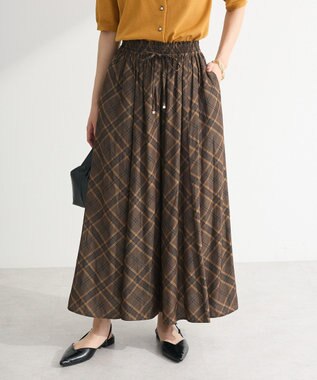 Green Parks サラフレワイドパンツ（柄） Check Brown