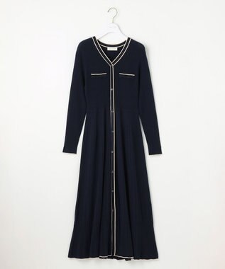 ANY SIS 【洗える】バイカラーデザインニット ワンピース ネイビー×ベージュ