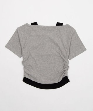 WEGO レイヤードキーネック半袖T 杢グレー