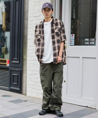 WEGO 【ウエストゴム/MLサイズ展開】ナイロンイージーカーゴパンツ カーキ