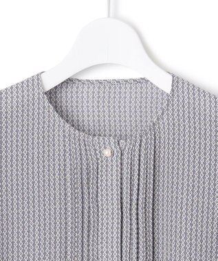 23区 L 【洗える】ヴィンテージ プリント ピンタック ブラウス サックスブループリント