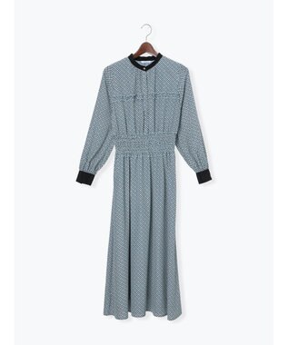 Te chichi バイカラーシャーリングワンピース ブルー