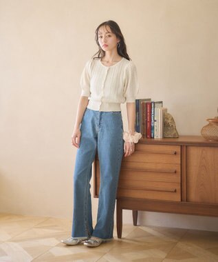 earth music&ecology 透かしケーブルパフスリニットカーディガン Ivory