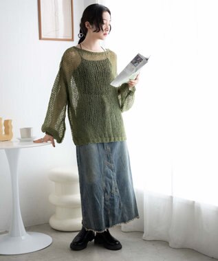 WEGO モヘアライクニットプルオーバー グリーン