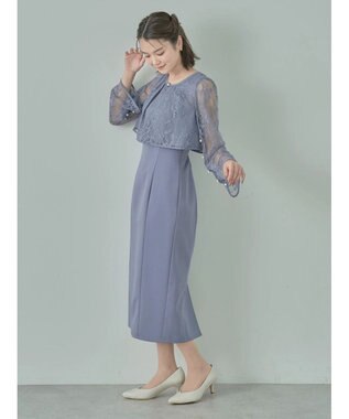 earth music&ecology ＳＥＴ２点　レースブラウス付きナローワンピース Grayish Blue