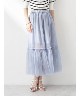 earth music&ecology ティアードチュールスカート Grayish Blue