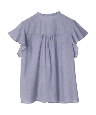 earth music&ecology ギャザーフレンチスリーブブラウス Stripe Navy