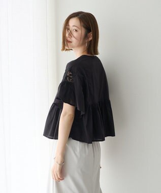 YECCA VECCA 刺繍レースブラウス Black