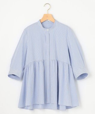 組曲 L 【WEB限定】コンパクトシャーティング ペプラムブラウス ブルーストライプ系1